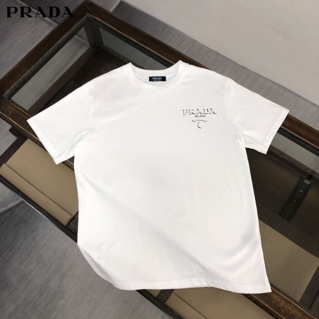 프라다 3D 로고 코튼 라운드 반팔티