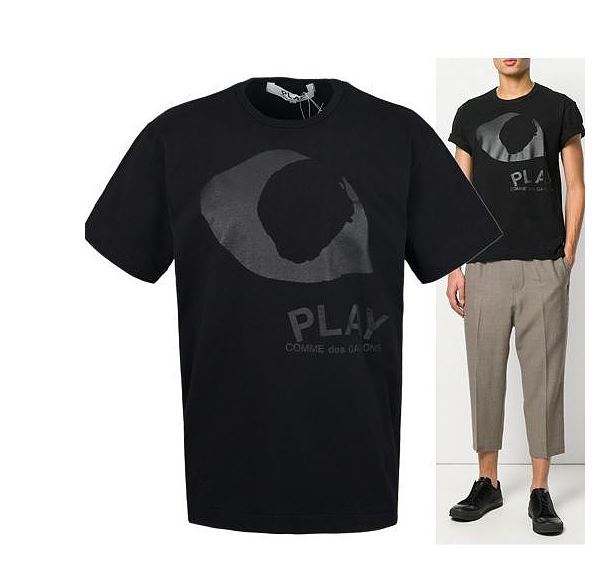 꼼데가르송 한쪽 눈알 나염 라운드 반팔티