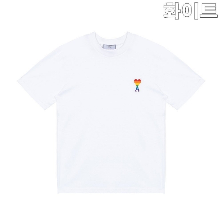 아미 스몰 로고 레인보우 자수 반팔티