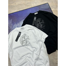 스톤아일랜드 솔리드 컬러 퍼지 로고 라운드넥 반팔티