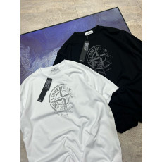 스톤아일랜드 솔리드 컬러 퍼지 로고 라운드넥 반팔티