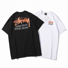 스투시 오렌지 로고 배색 반팔티