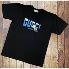 구찌 X 디올 콜라보 구피 Blue Donald Duck 레터링 세미오버핏 라운드 반팔티