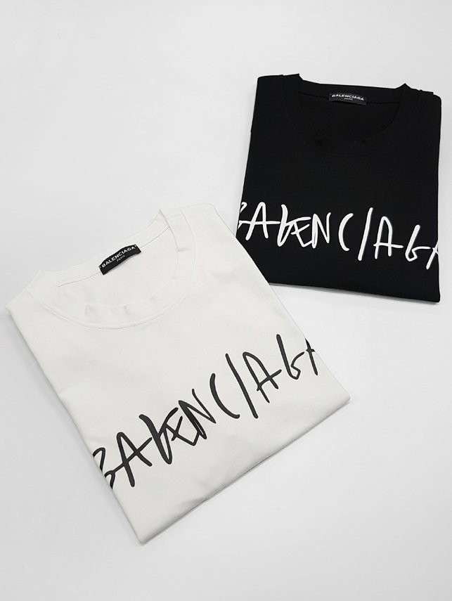 발렌시아가 커시브 로고 라운드 반팔티