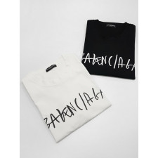 발렌시아가 커시브 로고 라운드 반팔티