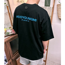 우영미 블루 나염 사각 자수 반팔티