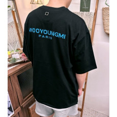 우영미 블루 나염 사각 자수 반팔티