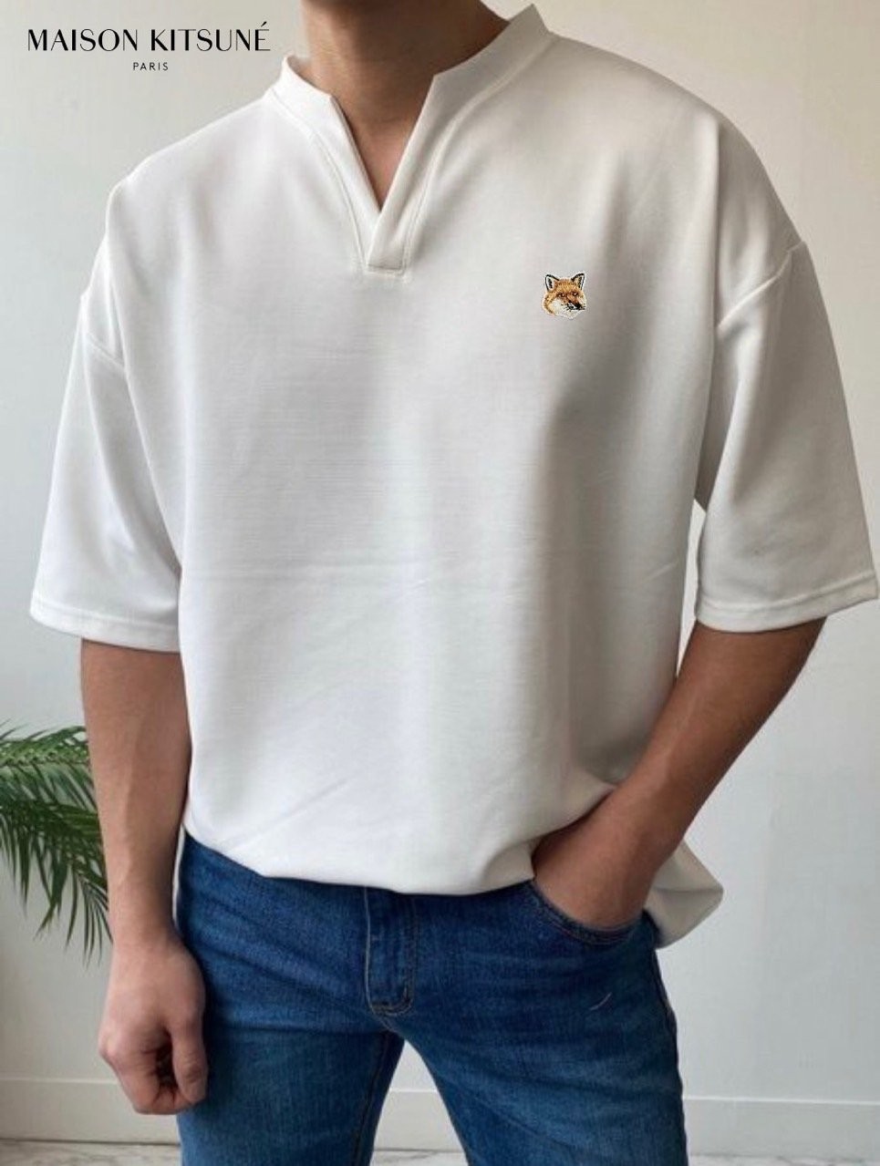 메종키츠네 막시 V 트임넥 반팔티