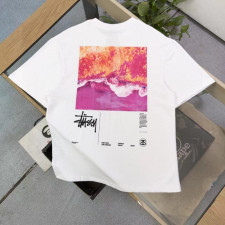 스투시 핑크 비치 파도 반팔티