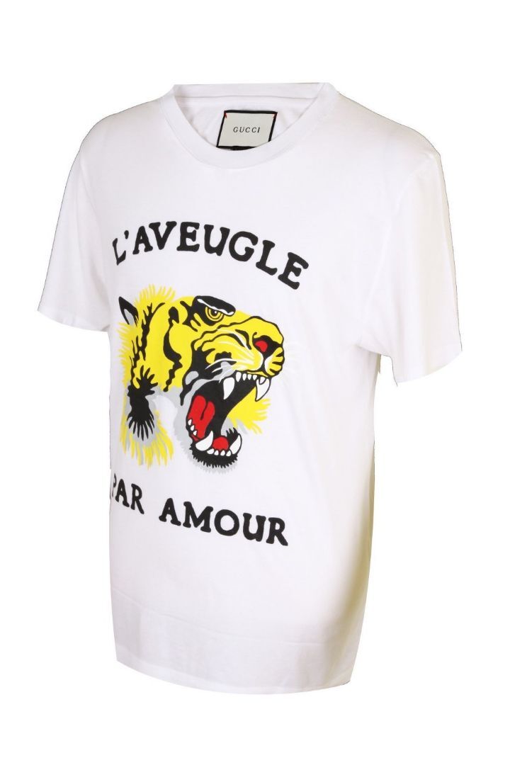 구찌 엘로우 타이거 나염 반팔티