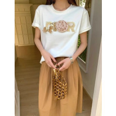 디올 여성 로즈 플라워 로고 반팔티