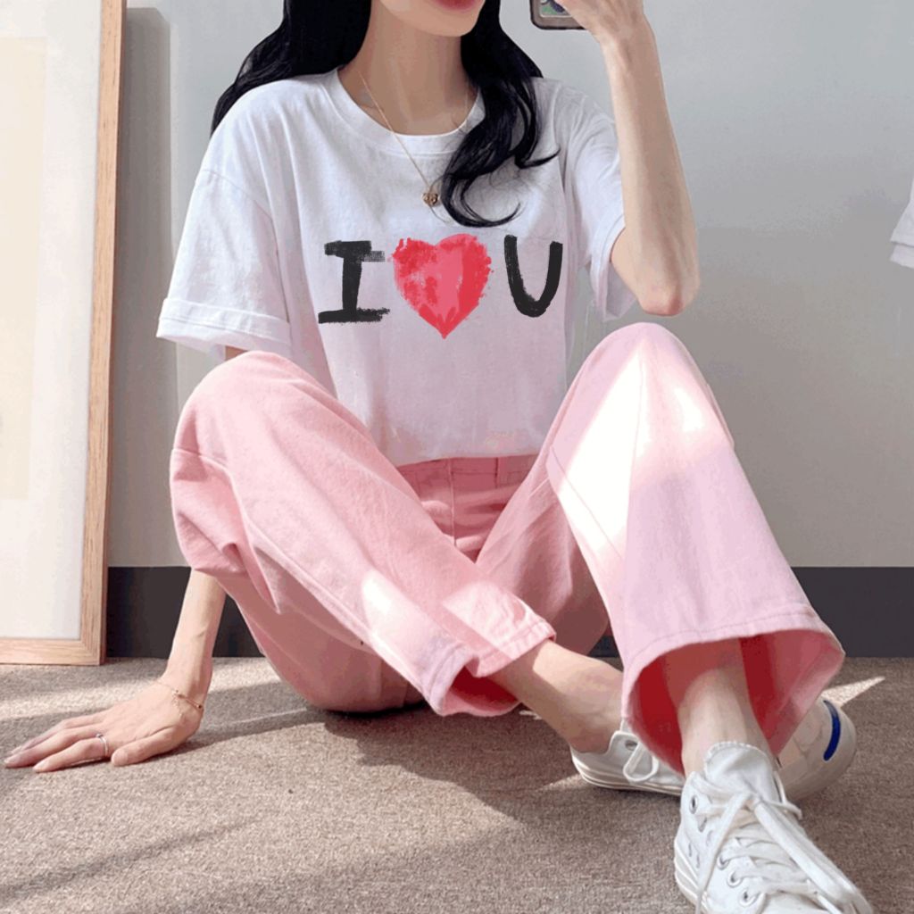 발렌시아가 IU 하트 나염 반팔티