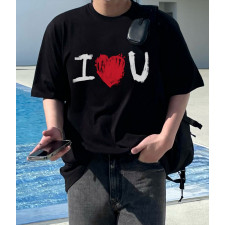 발렌시아가 IU 하트 나염 반팔티