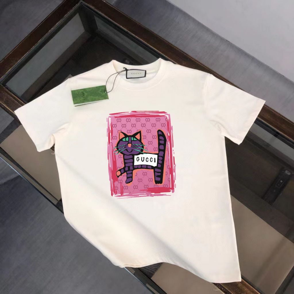 구찌 핑크 사각 캣츠 반팔티