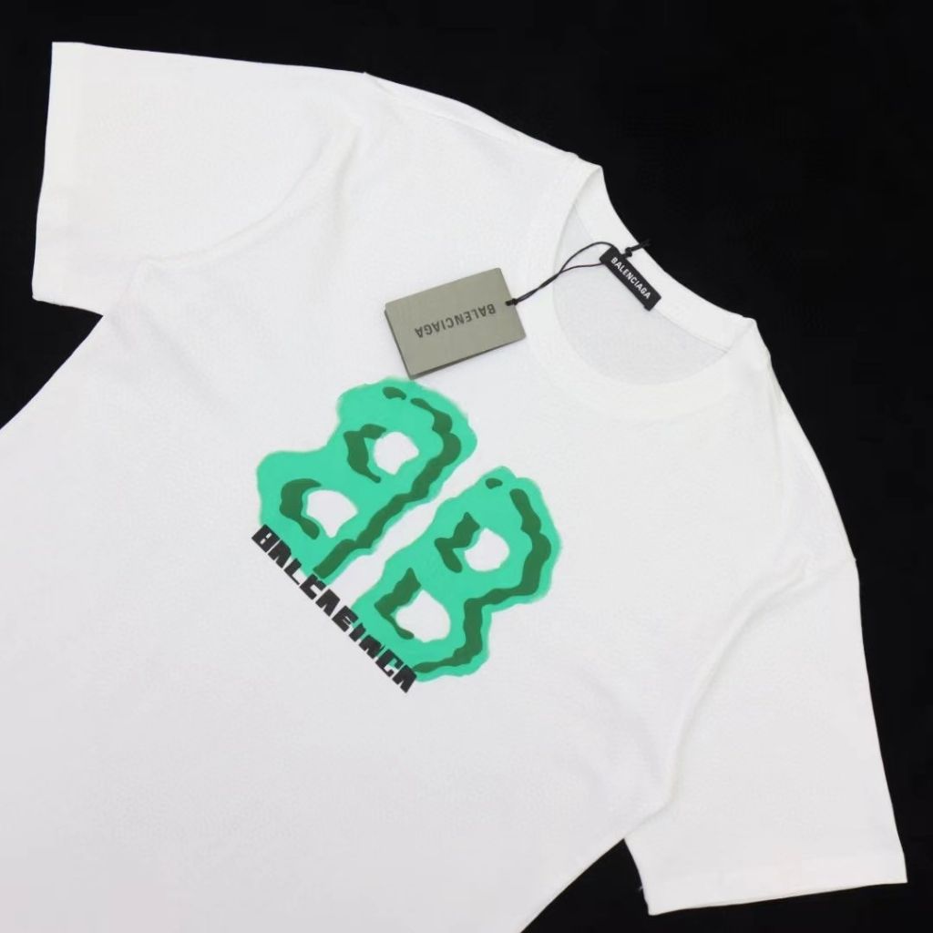 발렌시아가 그린 페인팅 BB 로고 반팔티