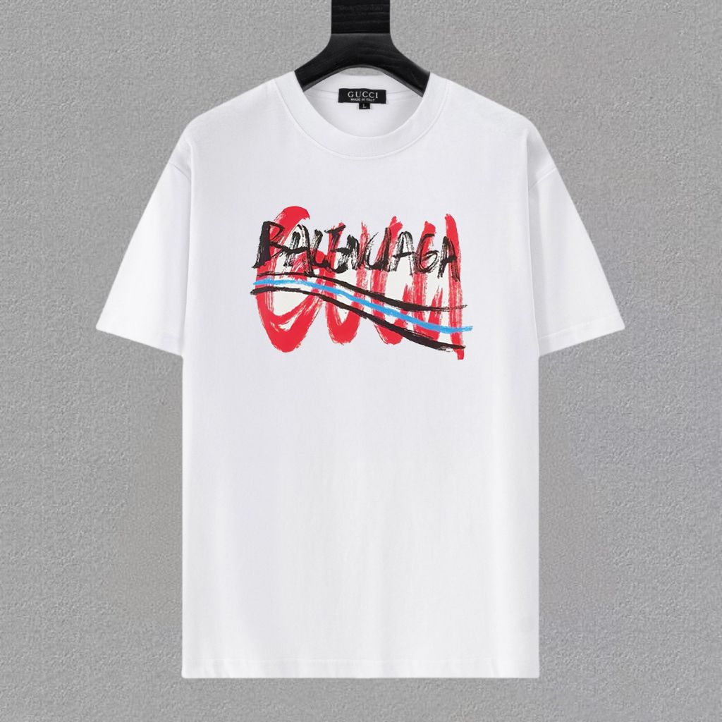 구찌 X 발렌시아가 콜라보 웨이브로고 그린 레드 페인팅 반팔티