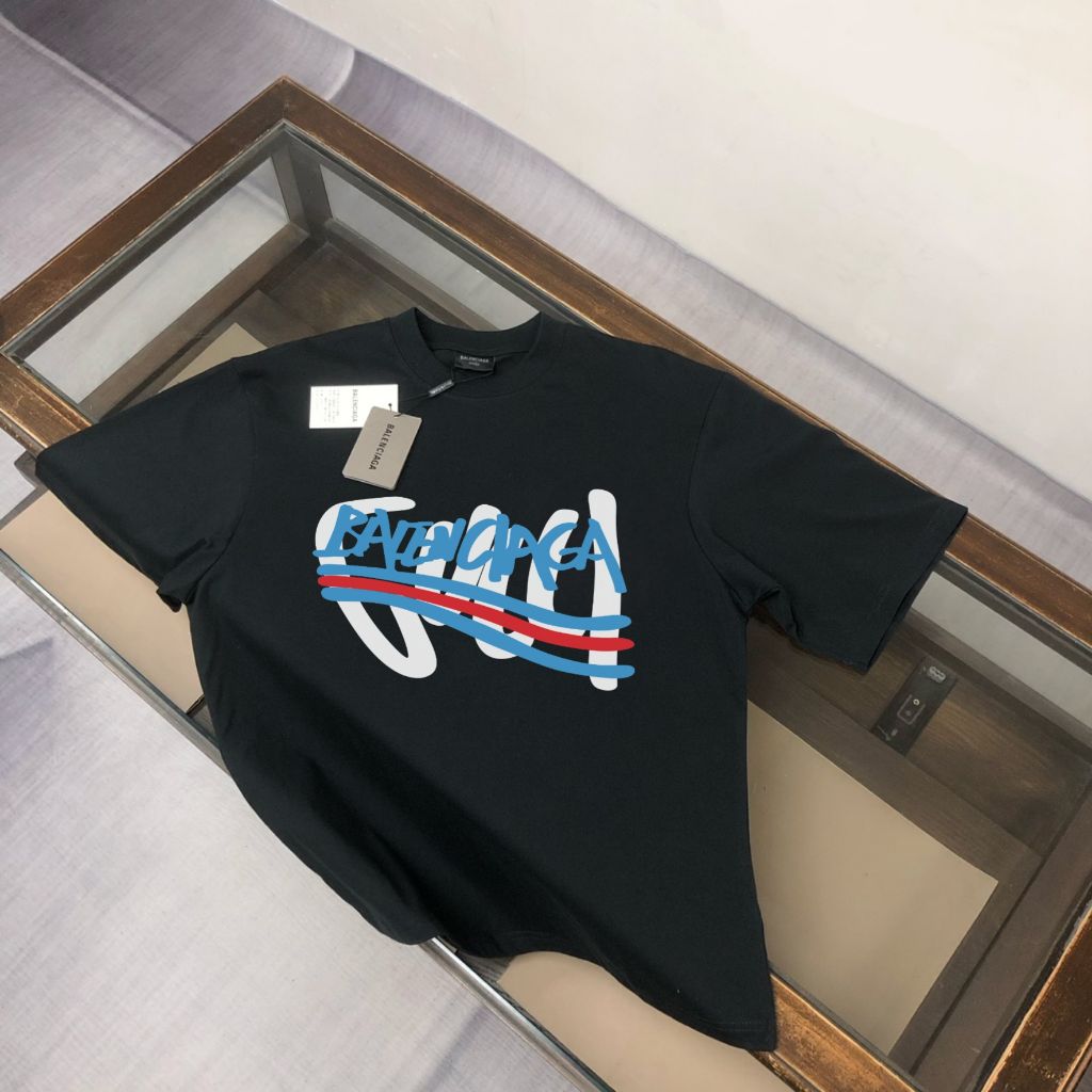 구찌 X 발렌시아가 콜라보 빅페인팅 웨이브로고 스웨트 반팔티