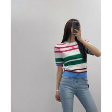 샤넬 여성 핑크 로고 반팔 니트