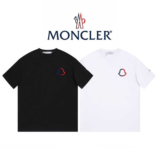 몽클레어 배색 자수 스몰 로고 반팔티