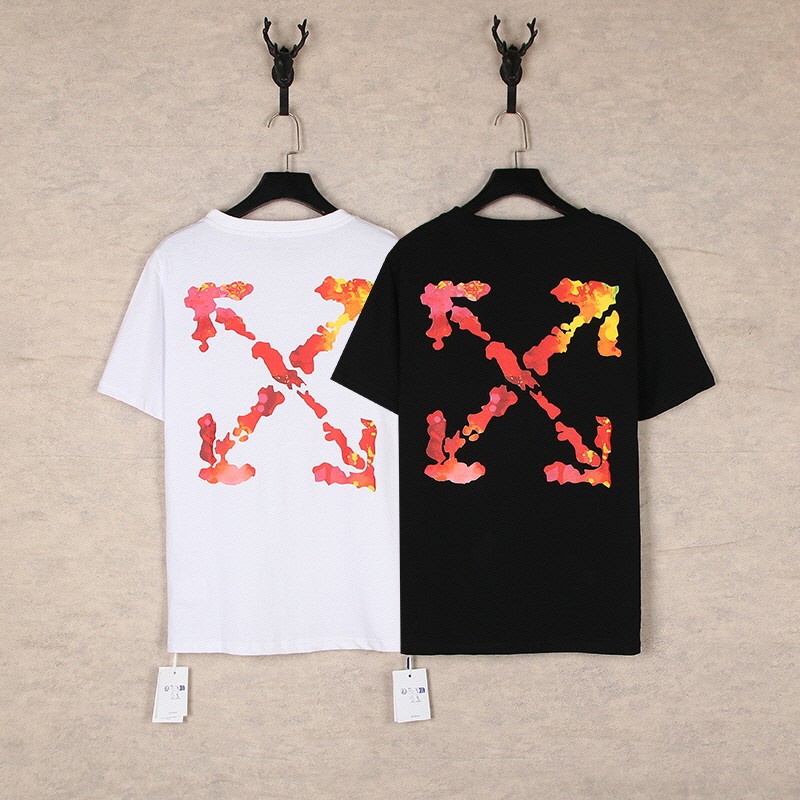 오프화이트 레드 페인트 애로우 반팔티