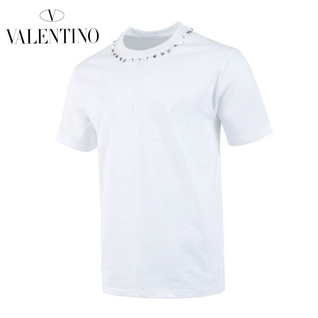 발렌티노 락스터드 넥 실켓 하프 반팔티