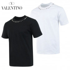 발렌티노 락스터드 넥 실켓 하프 반팔티