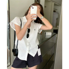 폴로 여성 린넨 블라우스 반팔 셔츠