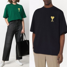 아미 골드 자수 하트 반팔티