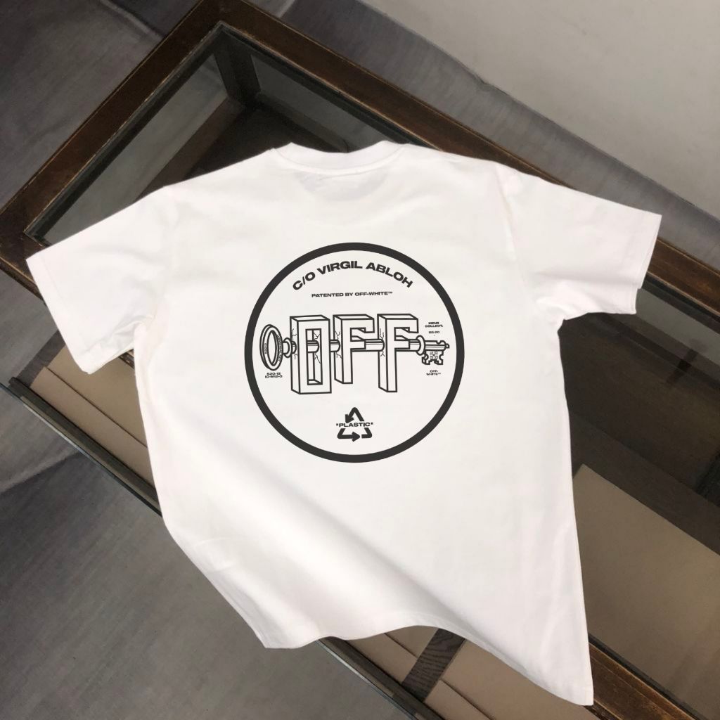 오프화이트 모던 로고 레더 반팔티