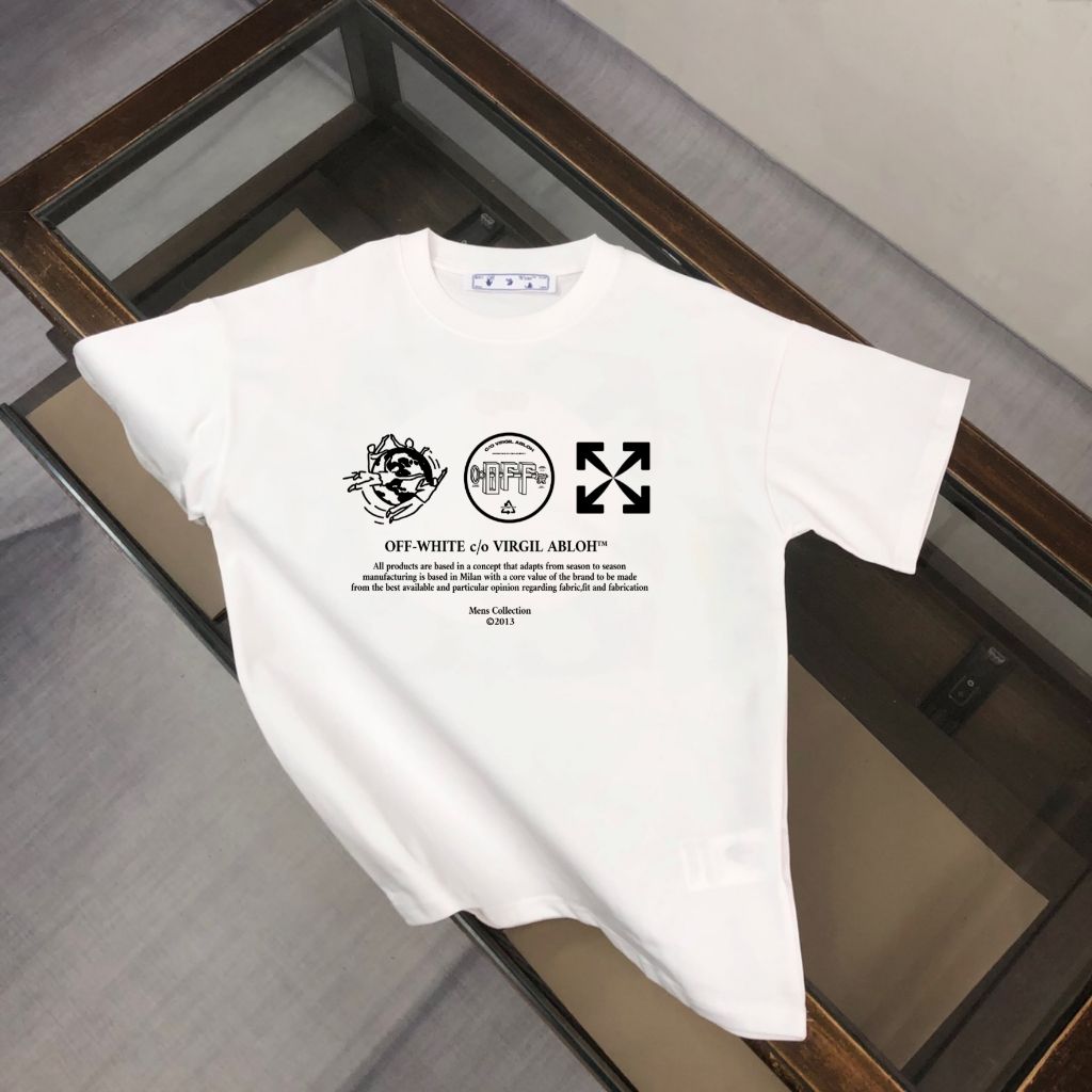 오프화이트 모던 로고 레더 반팔티