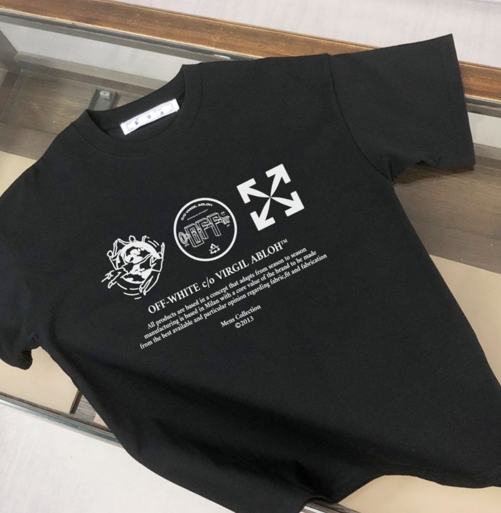 오프화이트 모던 로고 레더 반팔티