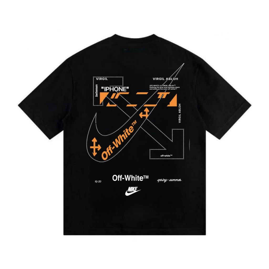 나이키 X 오프화이트 콜라보 사각 오렌지 페인팅 반팔티