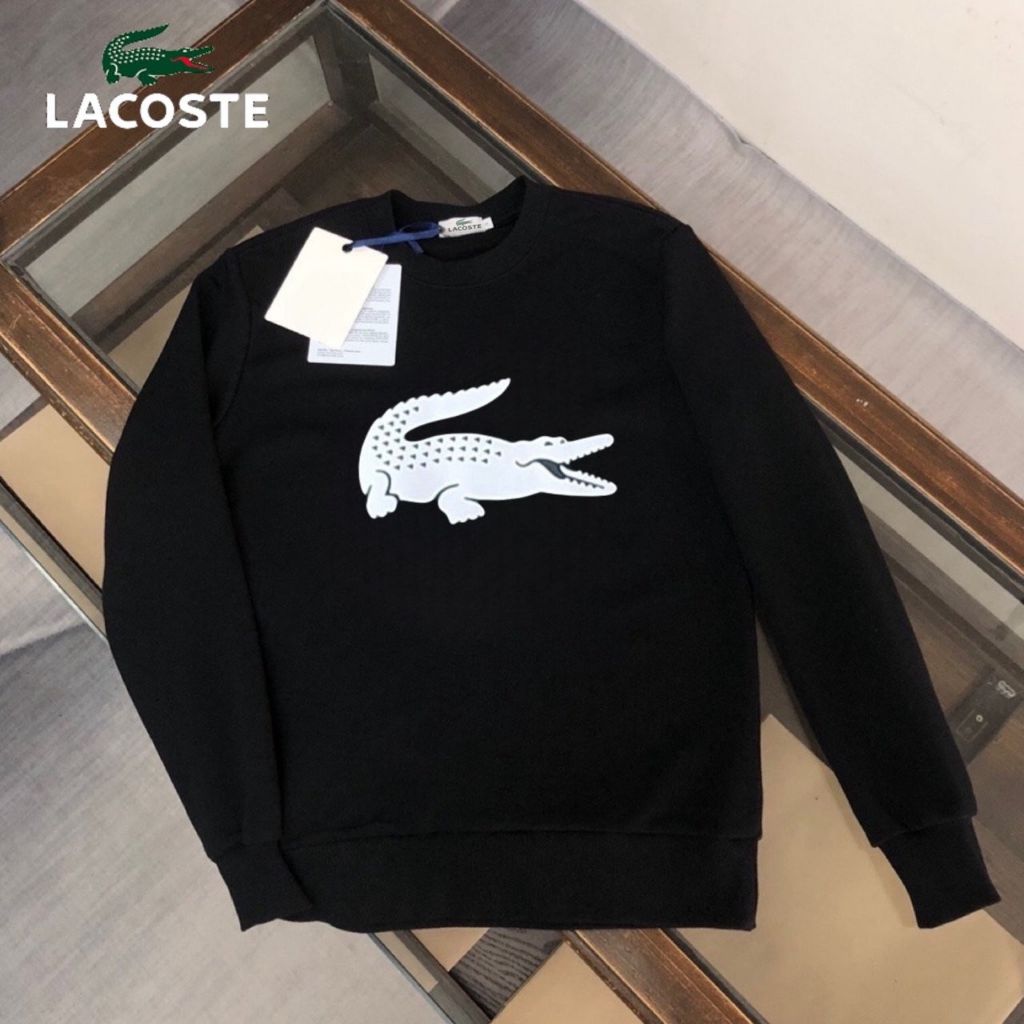 라코스테 흑백 프린팅 코튼 맨투맨