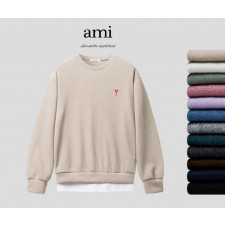 아미 스몰 하트 패치 골지 니트 맨투맨