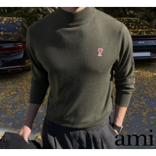 아미 스몰 하트 패치 캐시미어 반폴라 니트