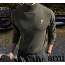 아미 스몰 하트 패치 캐시미어 반폴라 니트