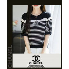 샤넬 여성 493 장미 심볼 ST 라운드 반팔 니트