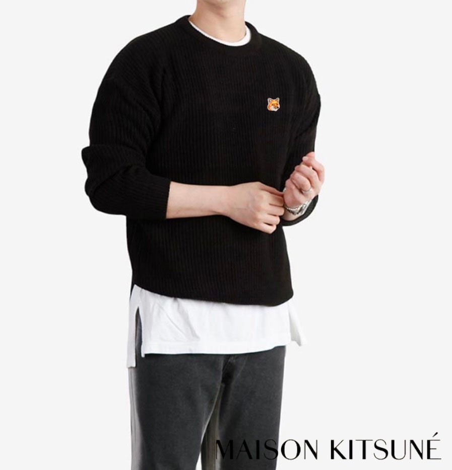 메종키츠네 폭스헤드 트임 하찌 라운드 니트