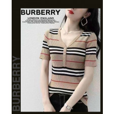 버버리 여성 9732 와이넥 단추 반팔 니트