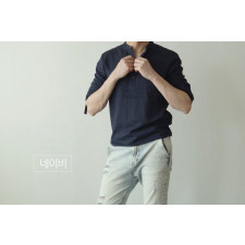 몽클레어 롤업 린넨 헨리넥 워싱 셔츠