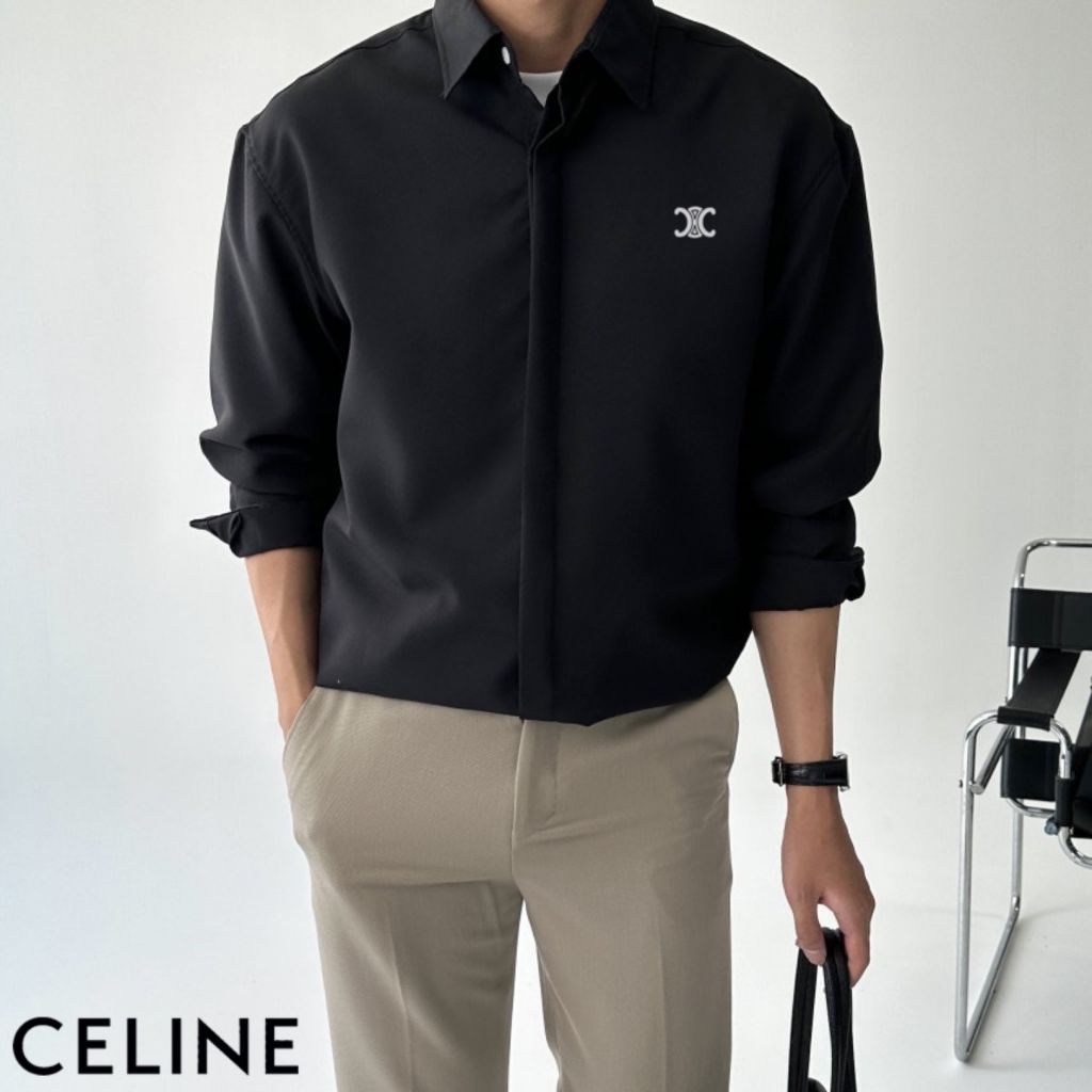 셀린느 트리오페 자수 로고 이지 케어 히든 와이셔츠