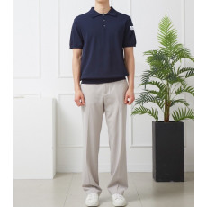 몽클레어 감마블루 버튼 카라 반팔 니트