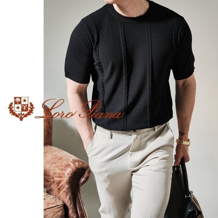 로로피아나 머슬 린넨 라운드 반팔 니트