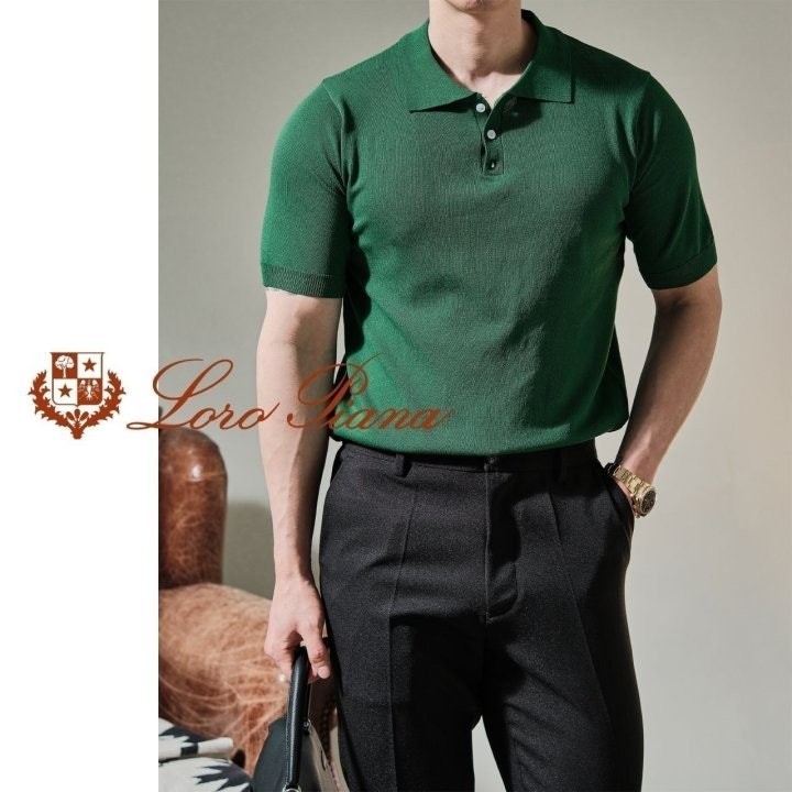 로로피아나 린넨 머슬 카라 반팔 니트