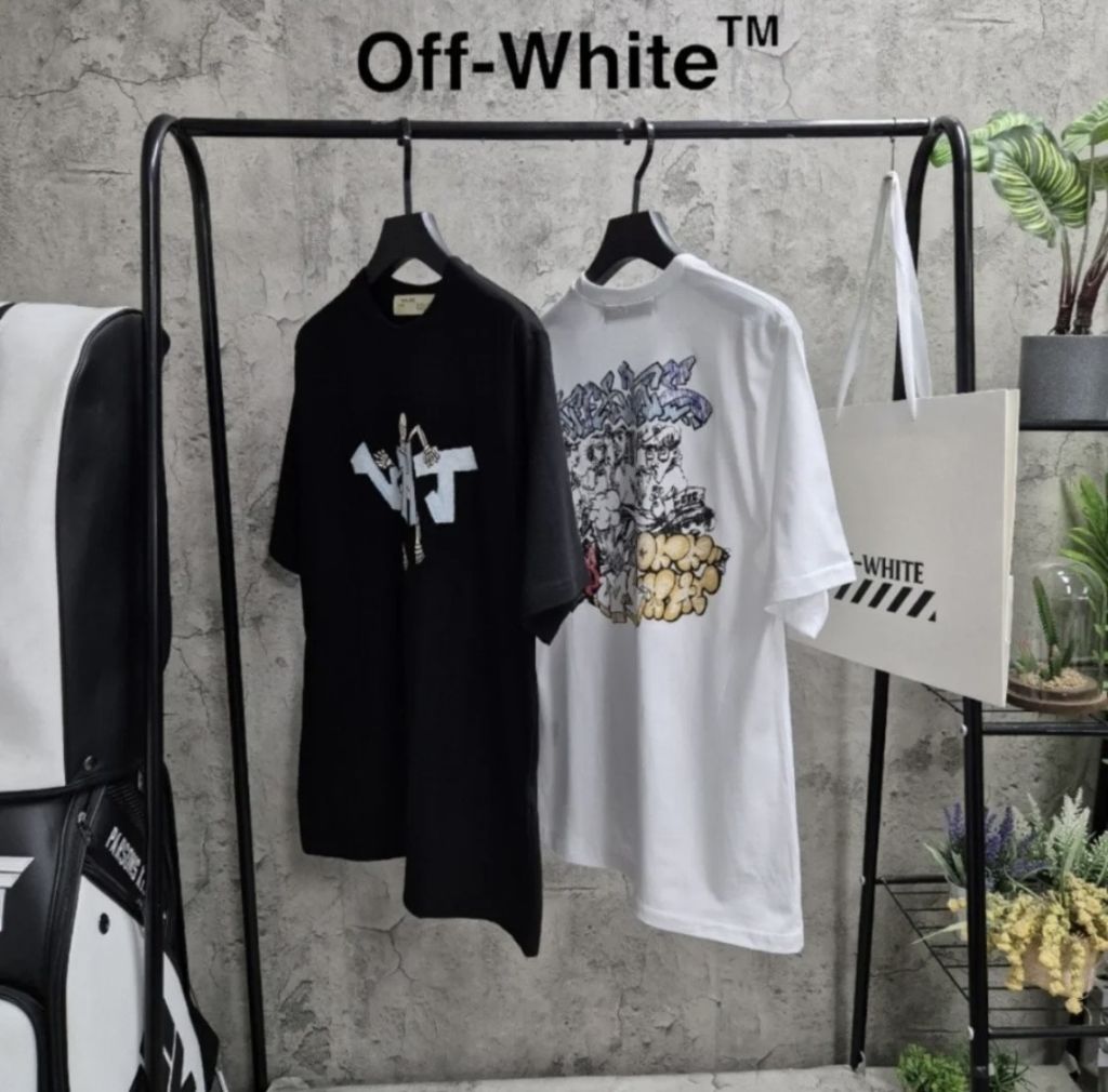 오프화이트 스컬 하프 반팔티