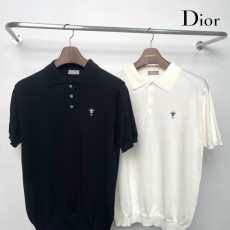 디올 벌 자수 카라 반팔 니트