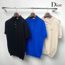 디올 CD 자수 로고 카라 반팔 니트