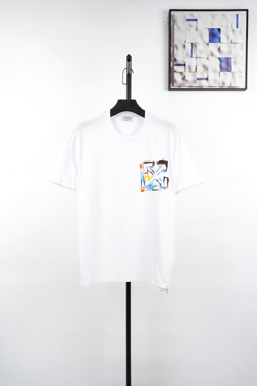 오프화이트 수채화 로고 반팔티