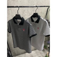 아미 스트라이프 카라 반팔 니트