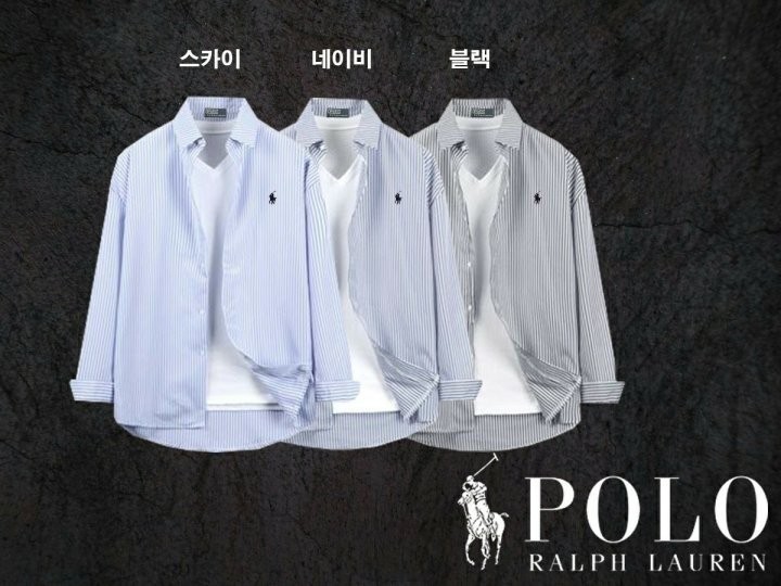 폴로 랄프로렌 오버 스트라이프 잔줄 로고 셔츠